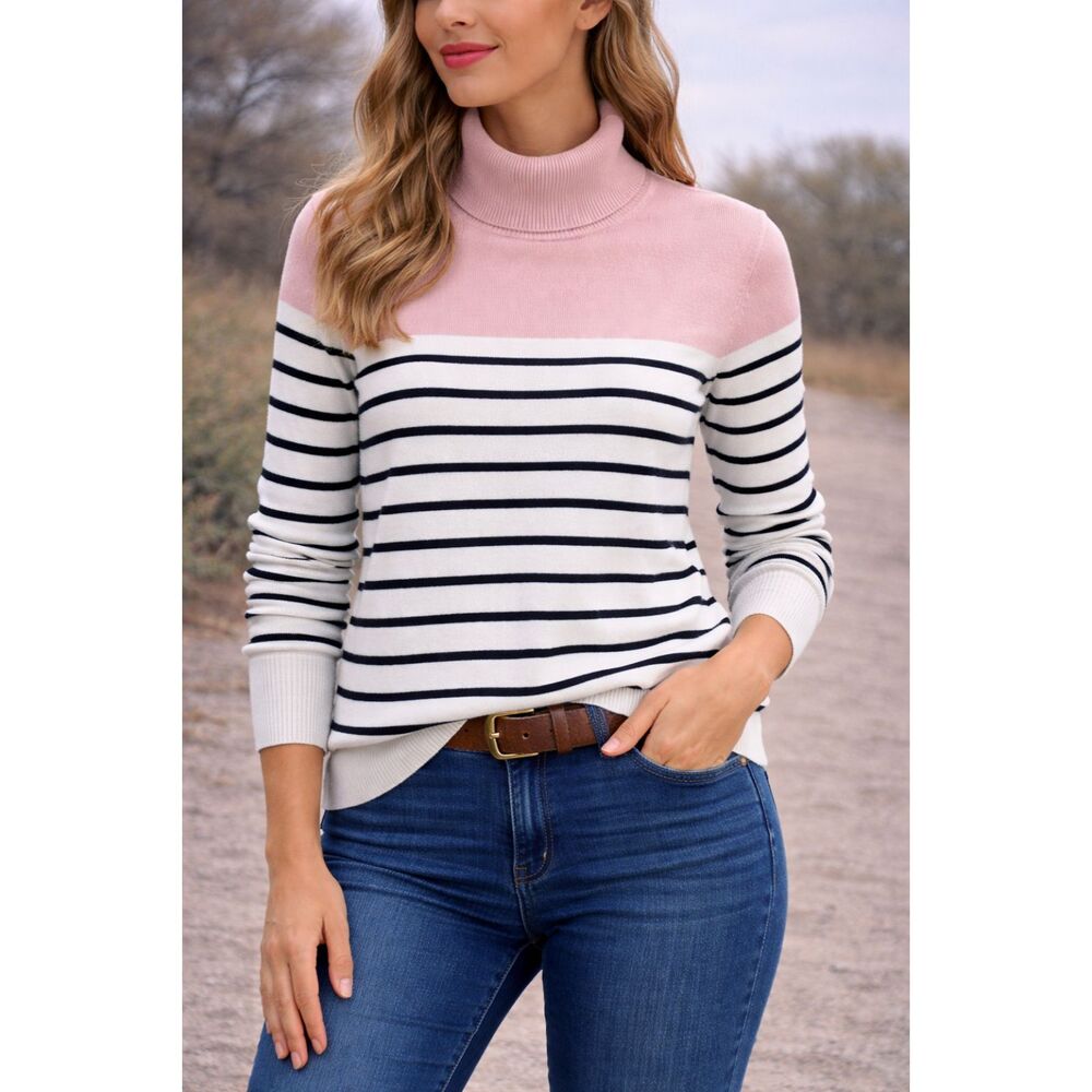 Calvin Klein Striped Turtleneck Sweater Pink White Black Women's Medium